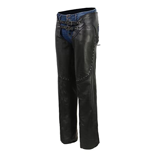 Black Low-Rise Waist Front Double Buckle Rivet Detailing Motorcycle Chaps R864