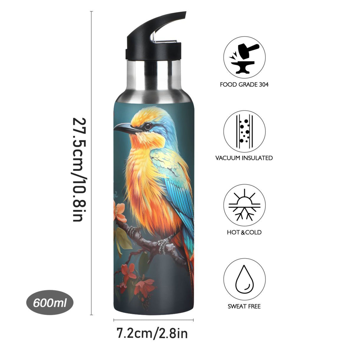 20 oz Insulated Stainless Steel Water Bottle with Straw Lid Z1331