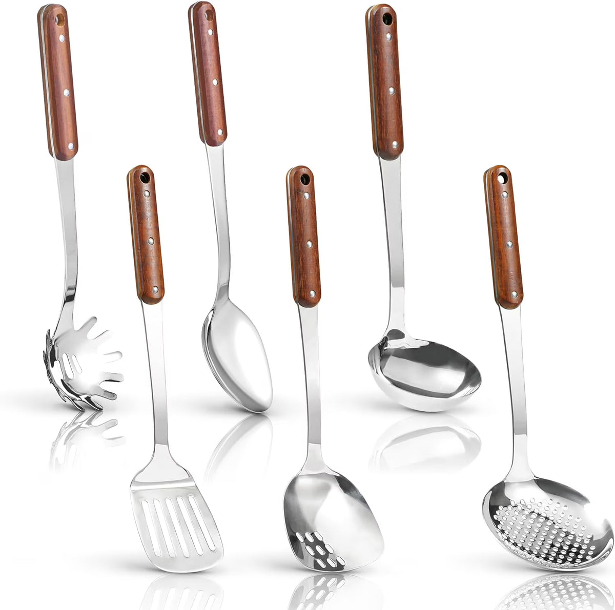 6 Piece Stainless Steel Kitchen Utensil Set with Wooden Handle E372358