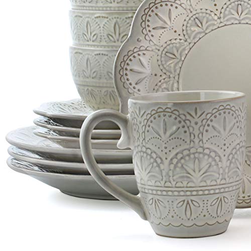 16 Piece White Stoneware Dinnerware Dish Set V162