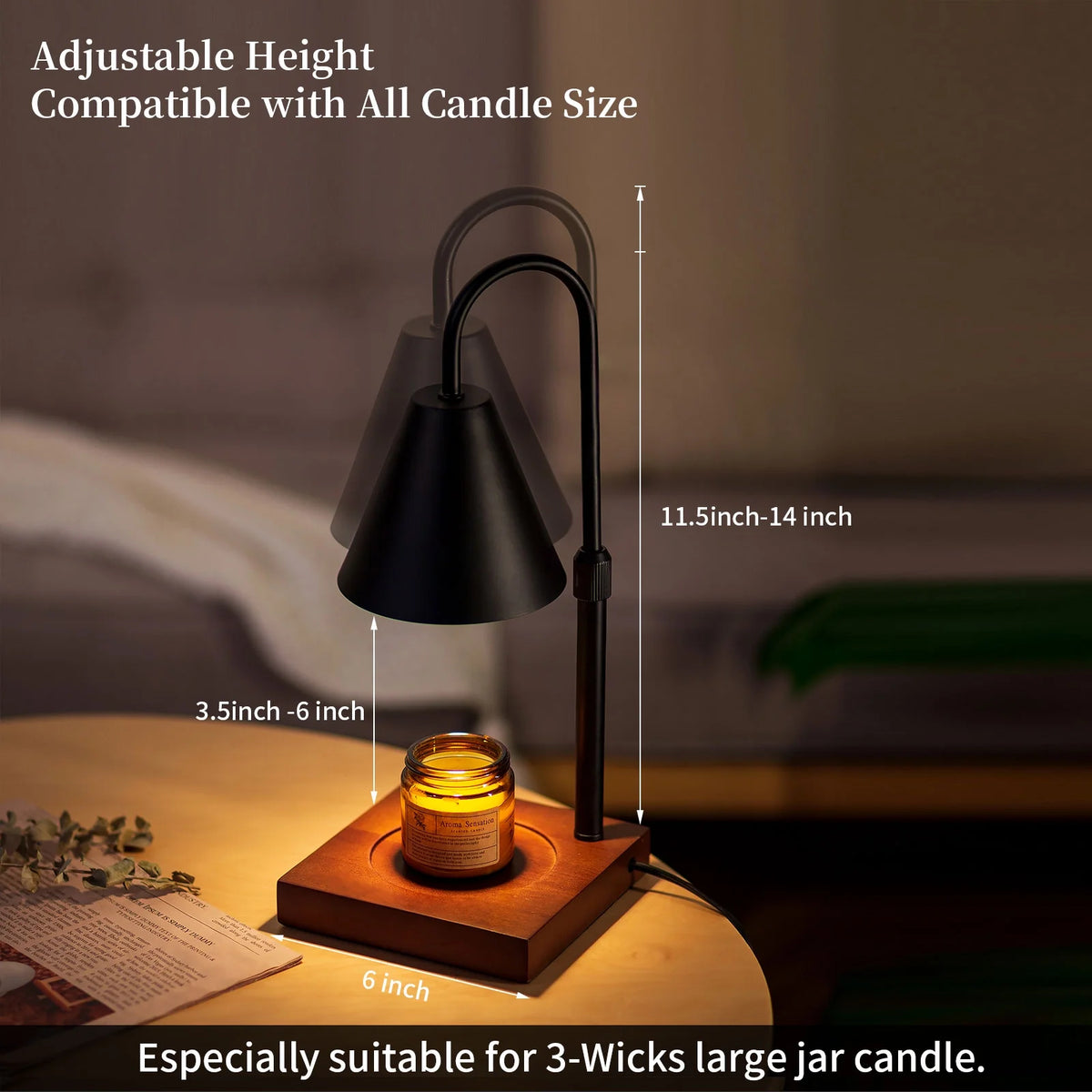 Black Walnut Electric Candle Warmer with Adjustable Height Dimmable Light 2 Bulbs D2351