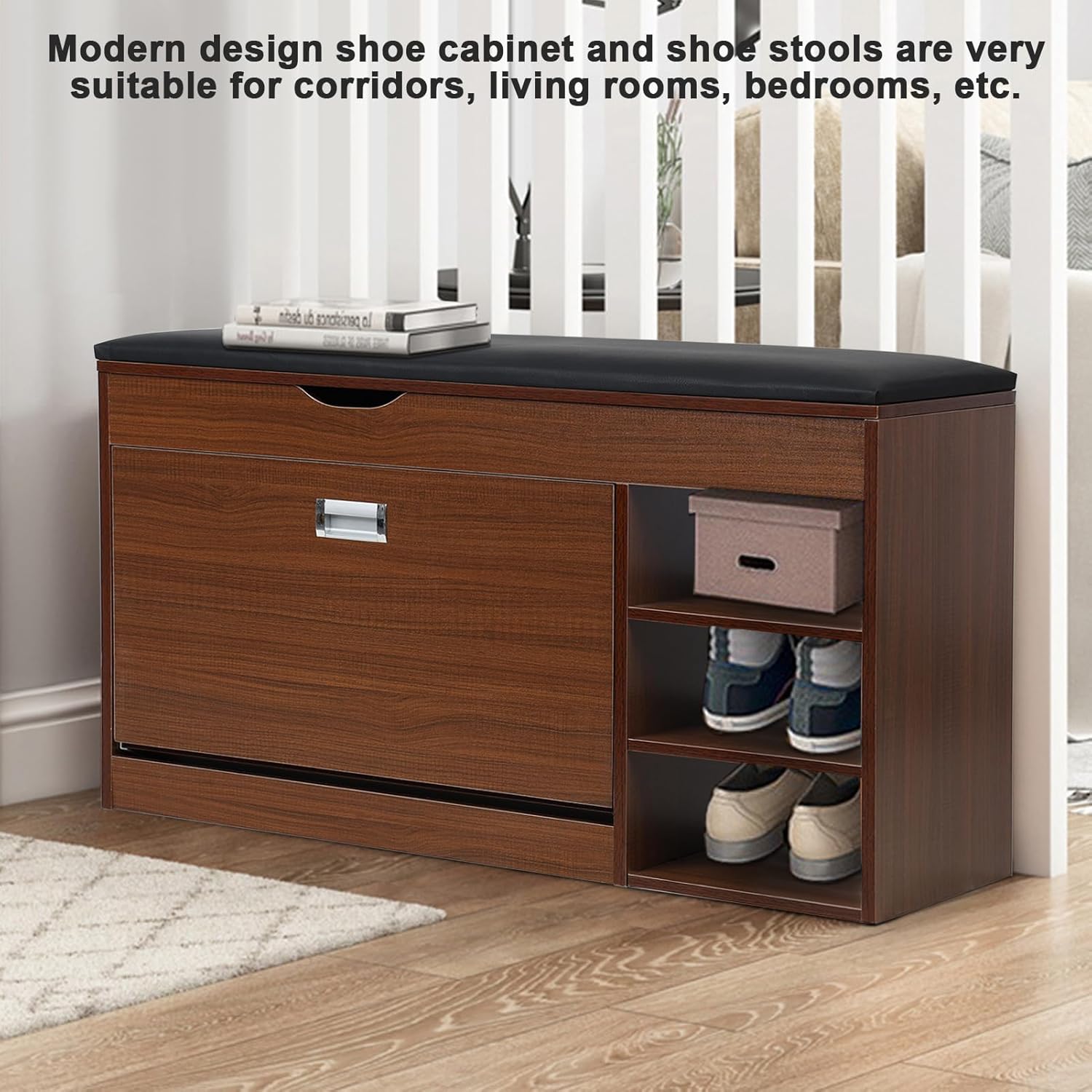 3 Tiers Storage Bench with Padded Seat Cushion M6542