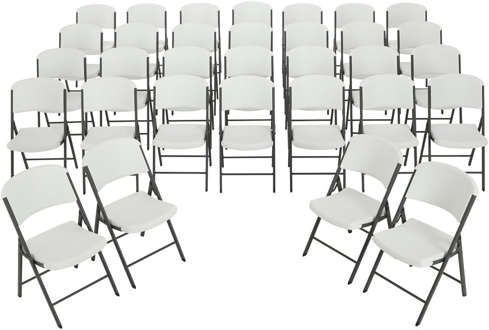 4 60-Inch Round Folding Tables with 32 Folding Chairs White Granite L56875