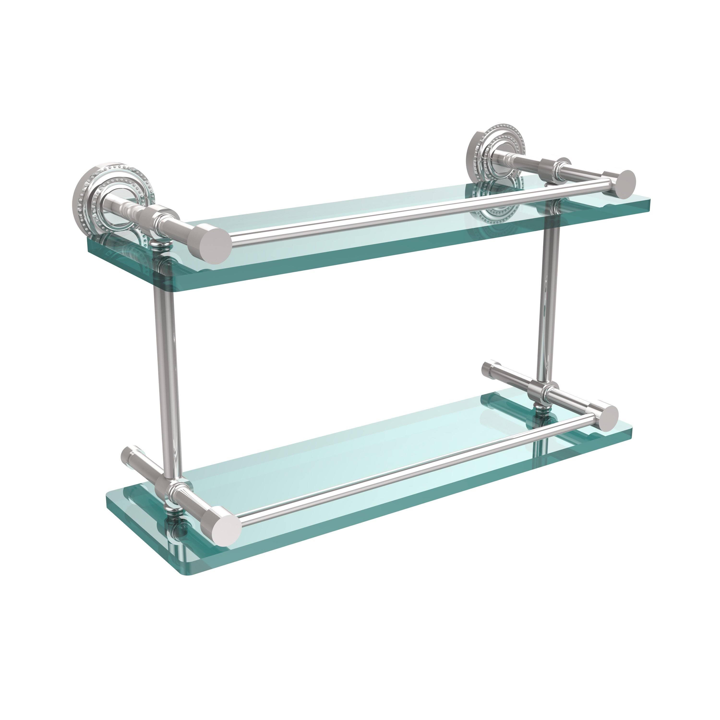 Double Glass Shelf with Gallery Rail - Satin Chrome - 16 inch X5380