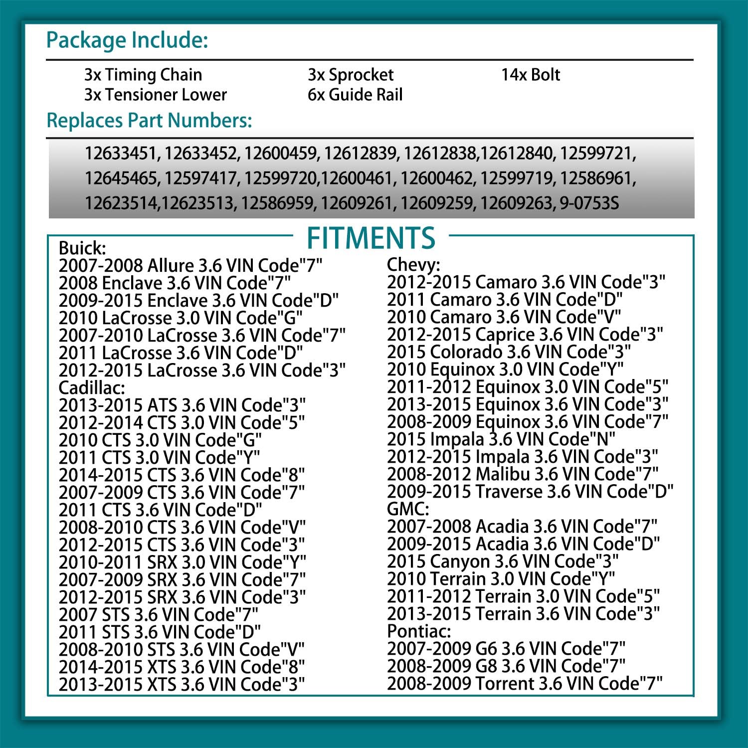 Timing Chain Kit with Tensioner Guide Rail Sprocket I785298