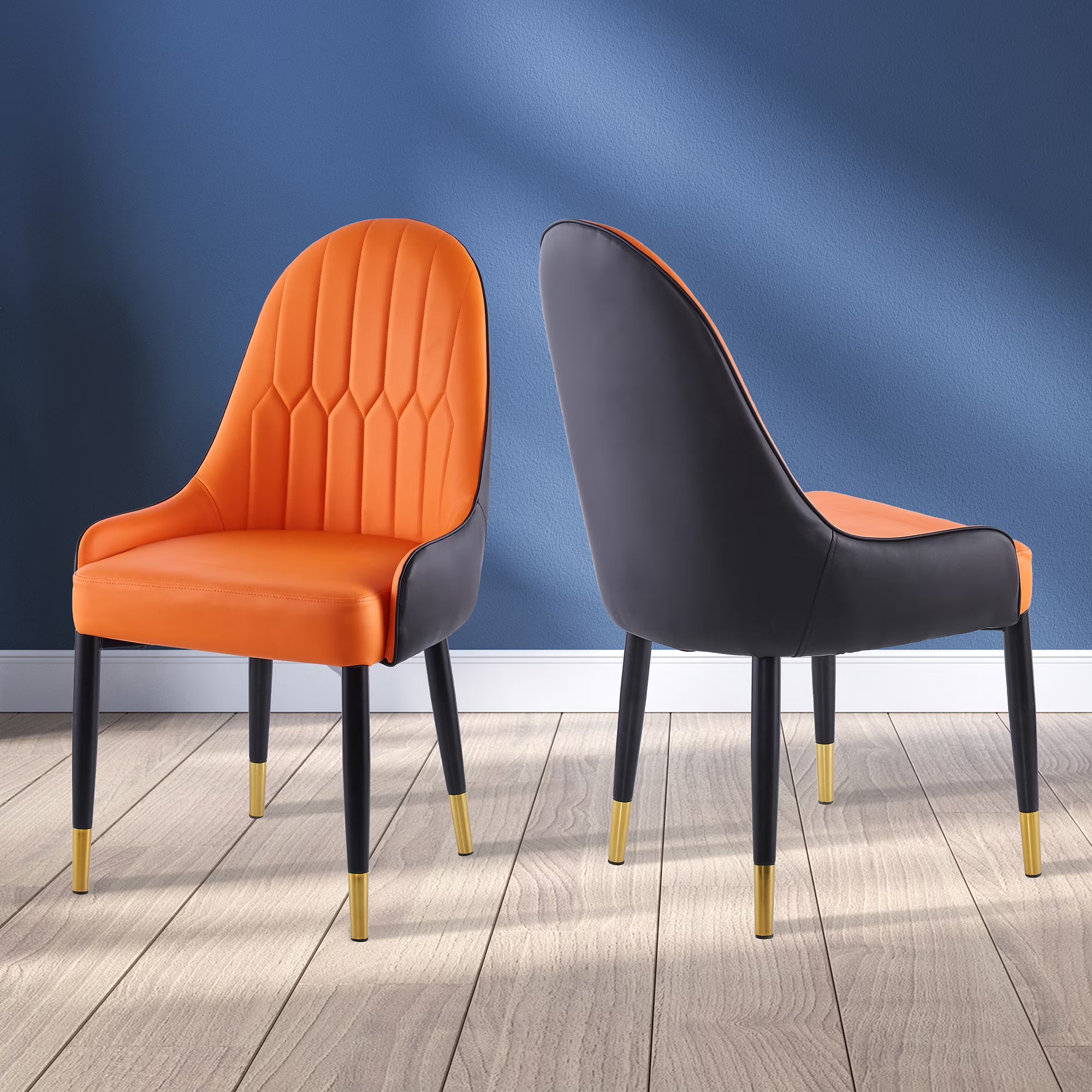 Set of 2 Leather Dining Chairs with Black Plastic Tube Plug-Orange F430