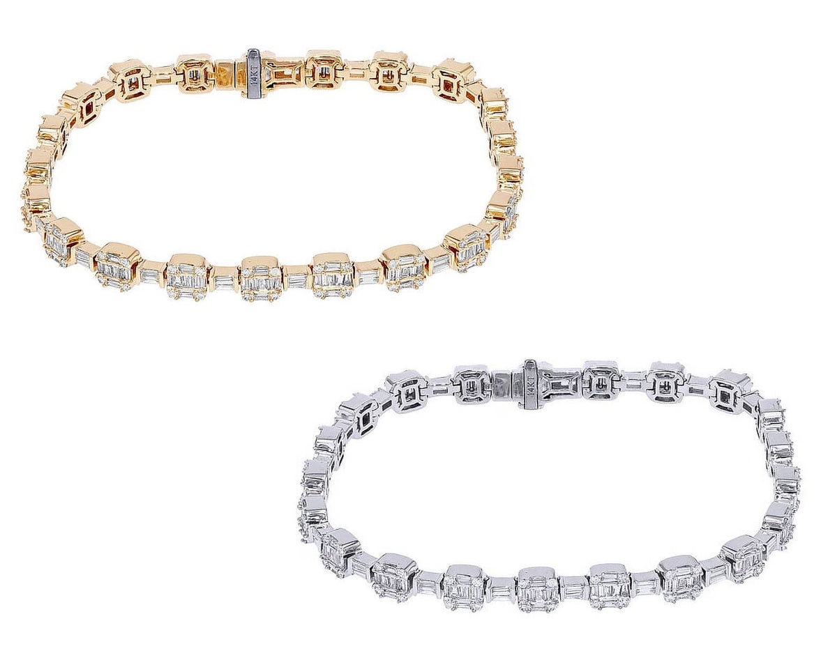 Diamond Square Link Bracelet Gold 6MM 8.5" J947