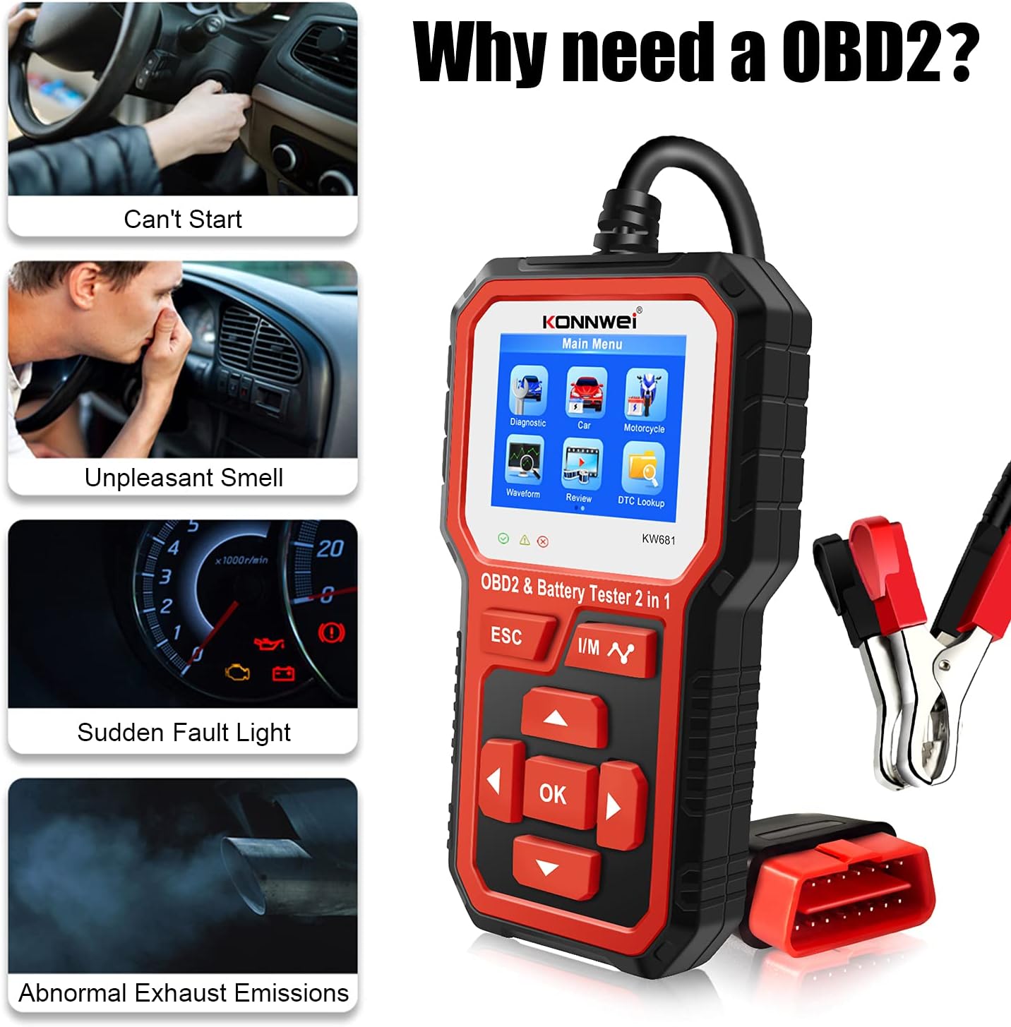 OBD2 Scanner Battery Load Tester 2 in 1 Automotive Diagnostic Scan Tool Pack of 2 F9558