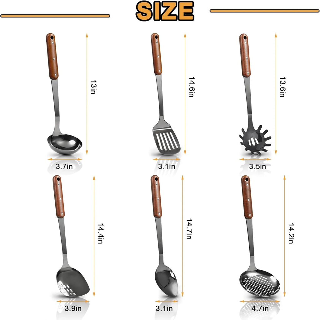 6 Piece Stainless Steel Kitchen Utensil Set with Wooden Handle E372358