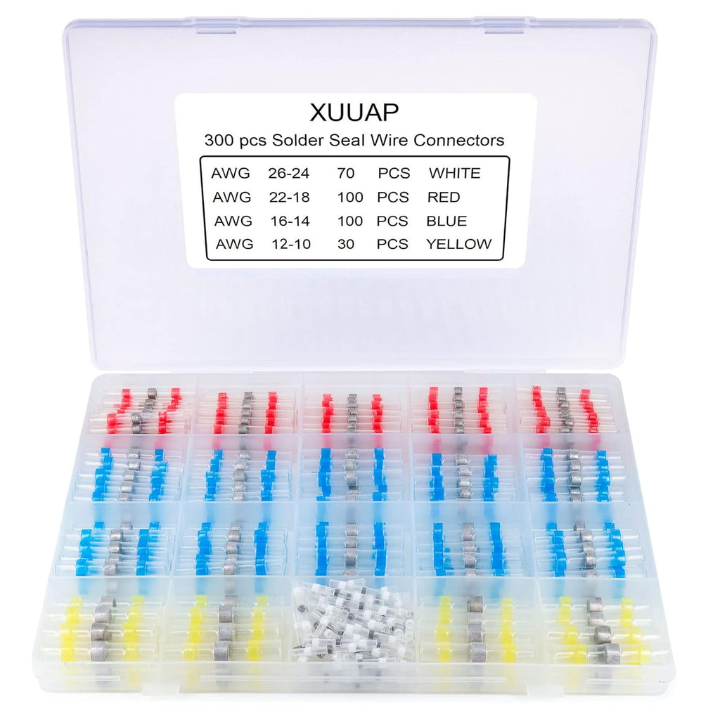 300 pcs Solder Seal Wire Connectors Kit, 26-10 AWG, Heat Shrink Butt Connectors S44418