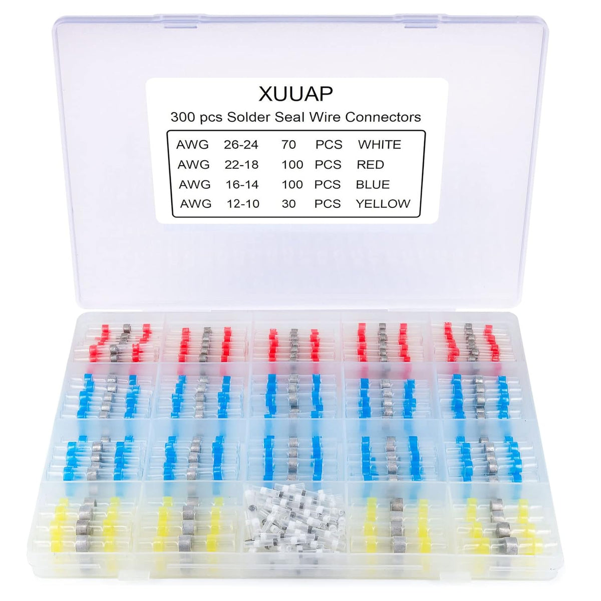 300 pcs Solder Seal Wire Connectors Kit, 26-10 AWG, Heat Shrink Butt Connectors S44418
