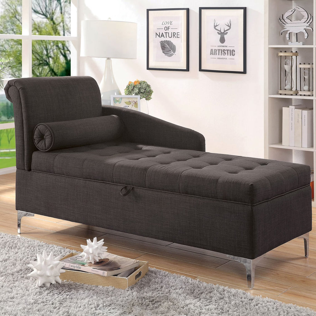 Grey Fabric Upholstered Button Tufted Chaise T26920