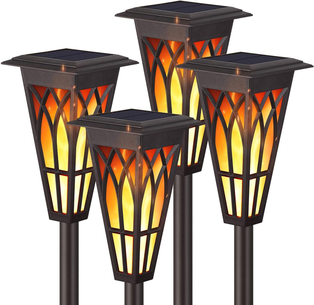 Solar Torch Lights 4 Pack, Solar Lights Outdoor Waterproof IP65 with 20 LED 2 Modes Auto On/Off Dancing Flickering Flames, Landscape Decoration Lighting for Garden Pathway Driveway Yard Deck Pool Path X359540