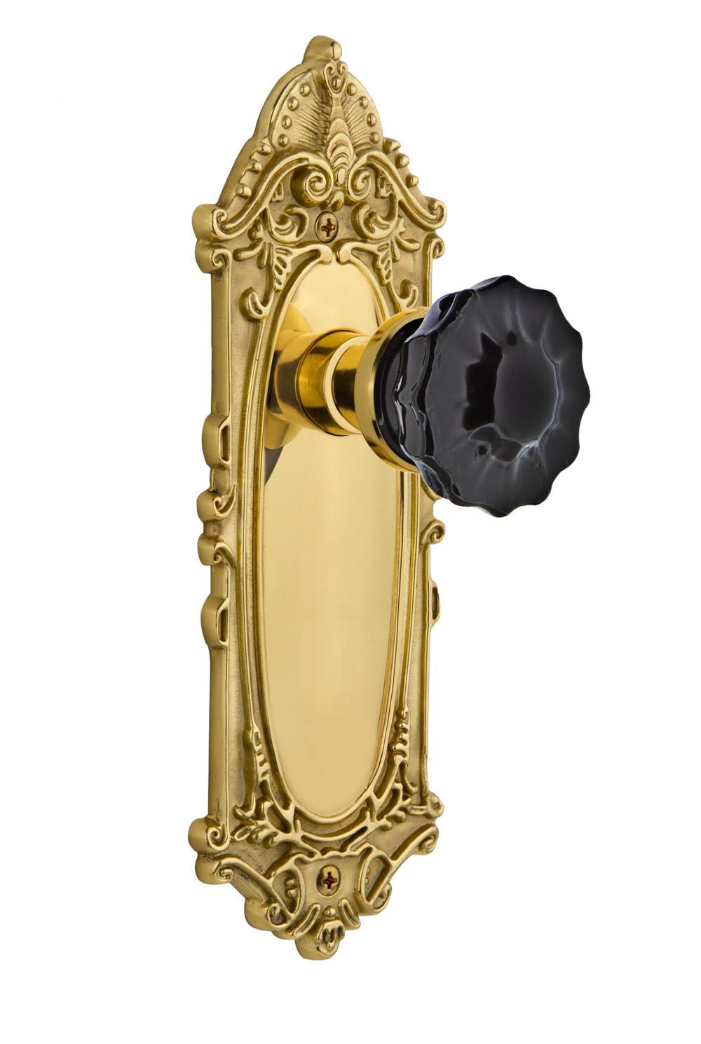 Crystal Black Glass Door Knob in Polished Brass J28941