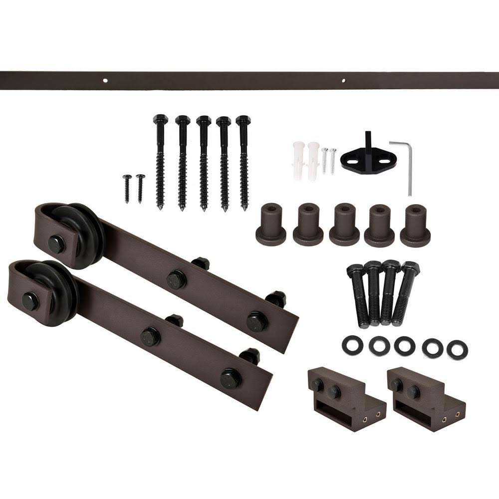 24 in. x 84 in. Weather Oak Stained Wood Interior Sliding Barn Door with Hardware Kit U56711