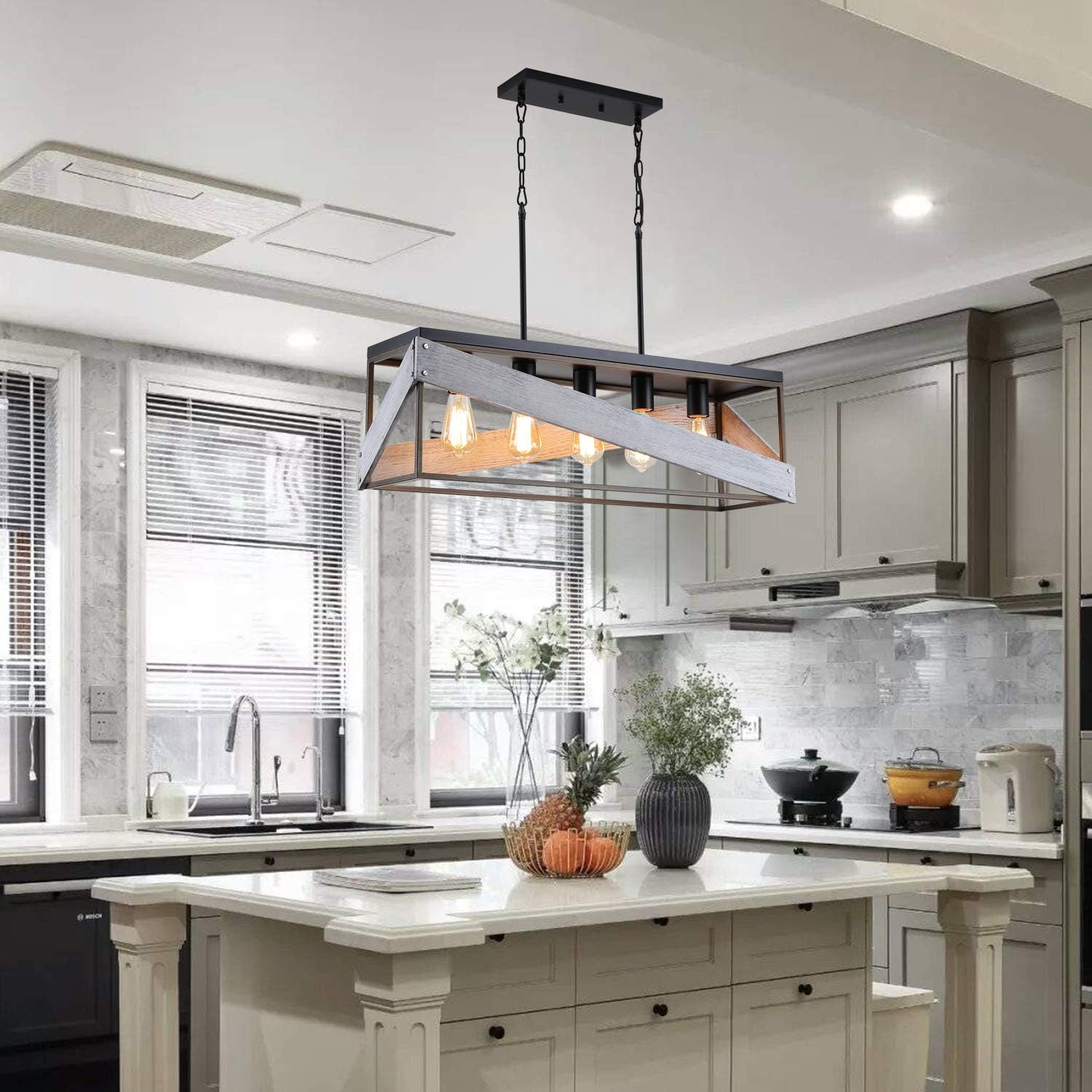 Antique Gold and Black Wood Pendant Light Y63549