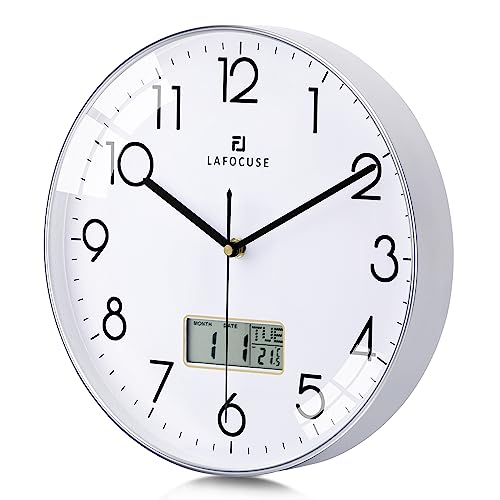 Black Wall Clock with Date Month Day of Week and Temperature Silent Non-Ticking Battery Operated Clock I9804