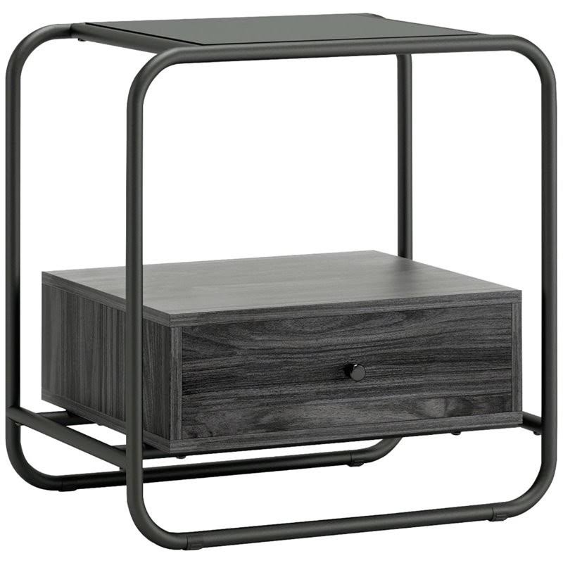 Industrial Glass Top Metal End Table E455