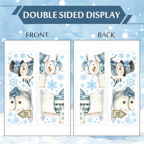13.8 x 35.4'' Extra Large Christmas Window Clings 3 Sheets Blue Snowman Snowflake Window Stickers Double Sided Glass Decals F5871