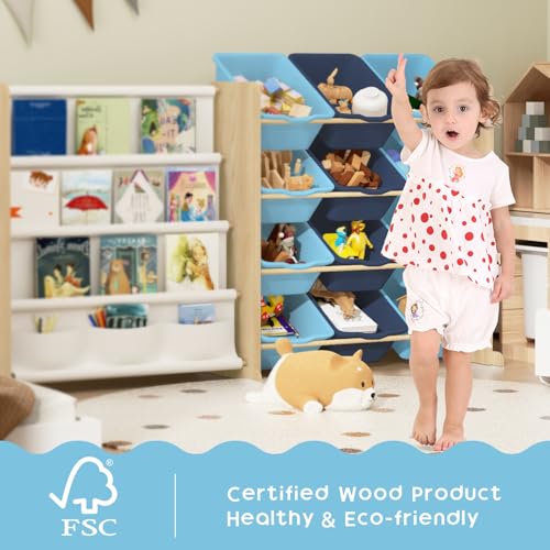 12 Bin 4 Shelf Toy Storage Organizer with Bookshelf L1583