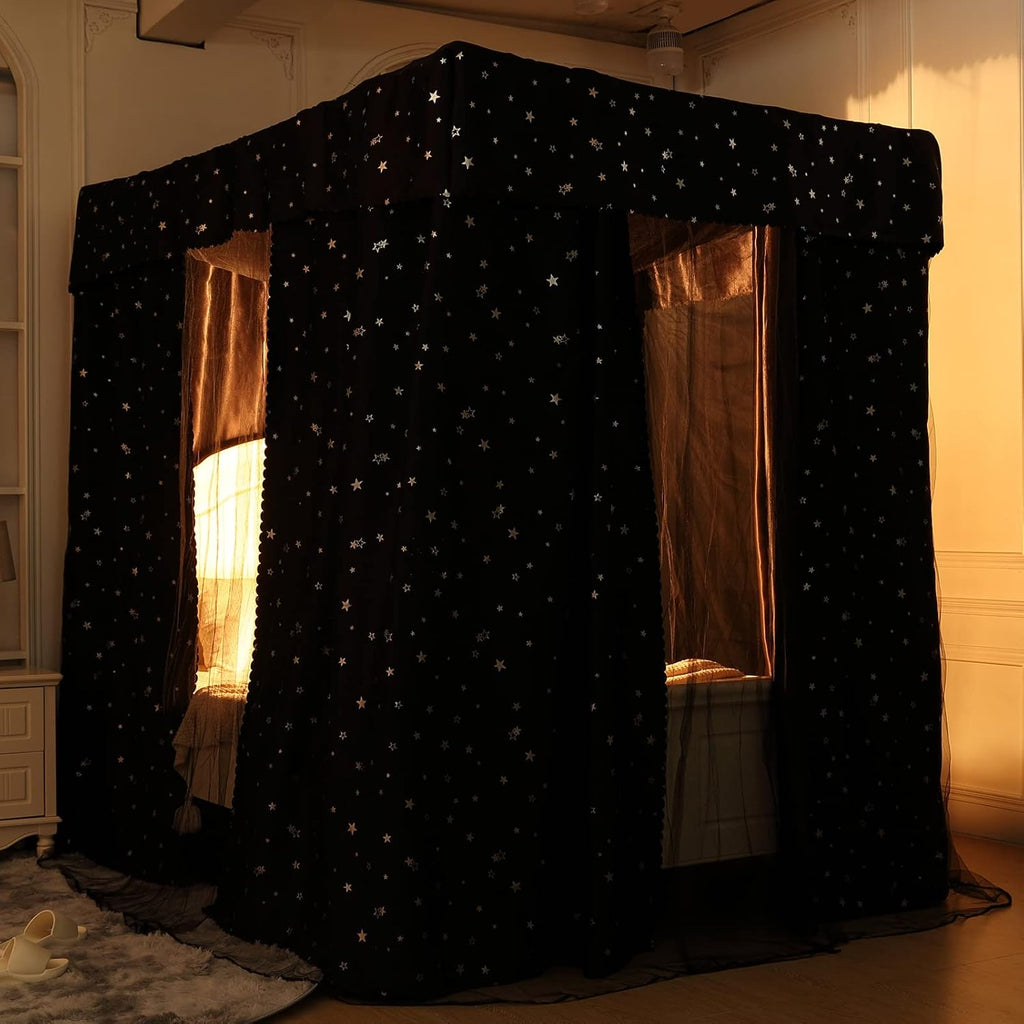 Black 100% Lightproof 4 Corner Post Bed Curtain Canopy (King) H904920