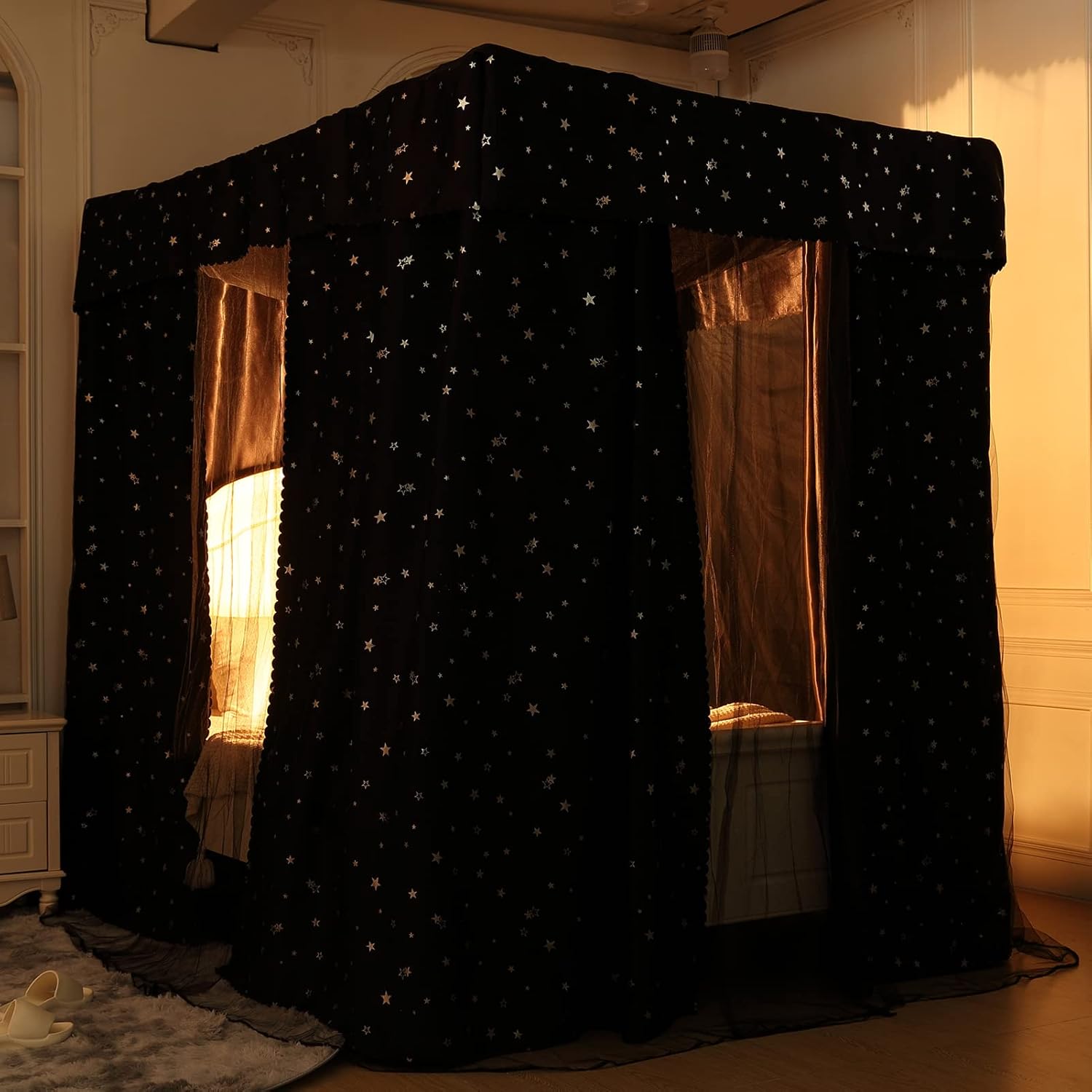 Black 100% Lightproof 4 Corner Post Bed Curtain Canopy (King) H904920