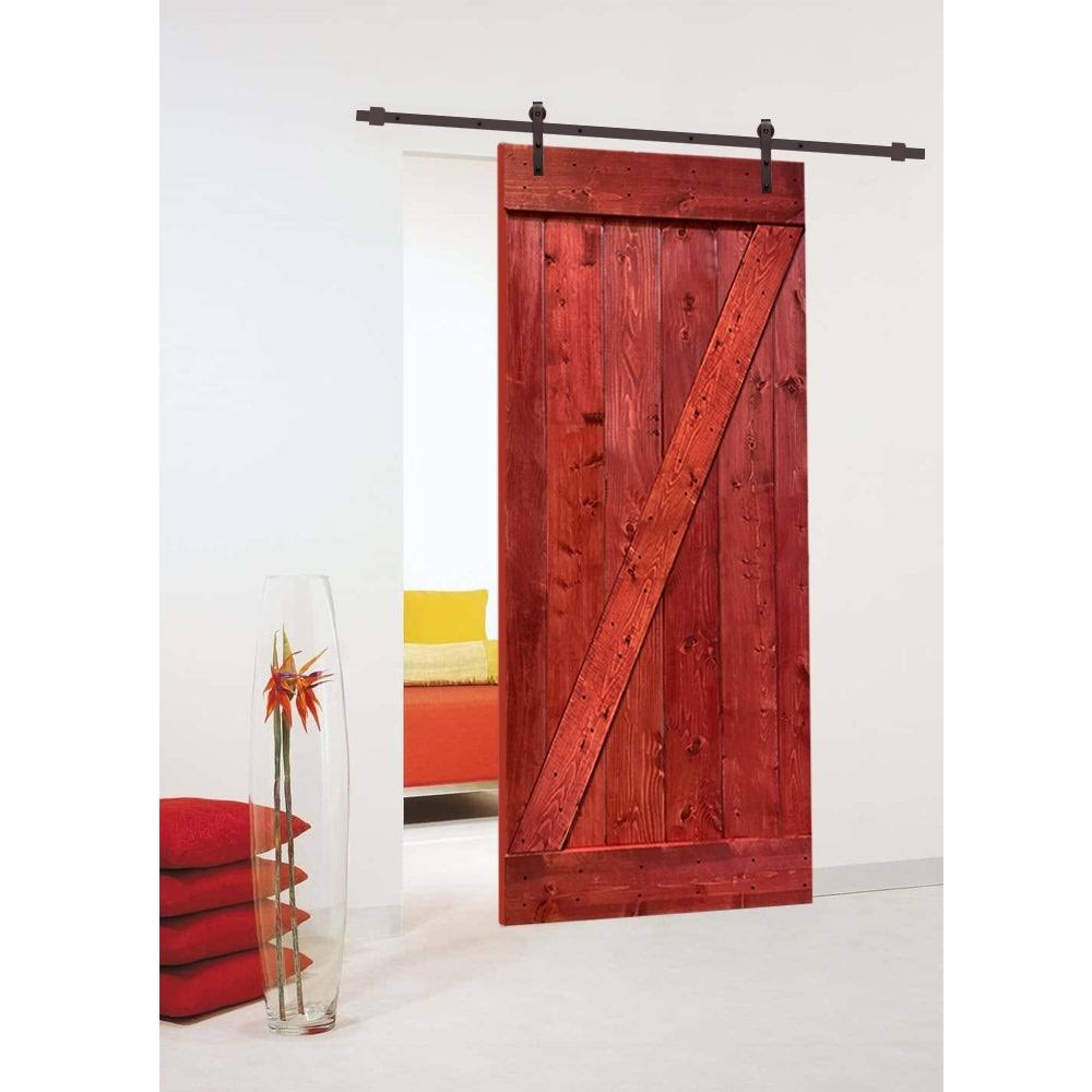 24 in. x 84 in. Weather Oak Stained Wood Interior Sliding Barn Door with Hardware Kit U56711