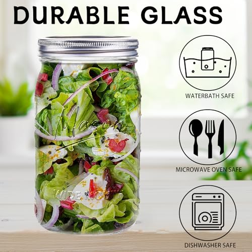 32 oz 12 Pack Wide Mouth Glass Mason Jars with Airtight Lids C9031