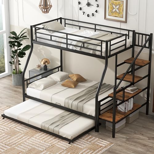 Twin Over Twin Metal Bunk Bed with Drawers (Black) F1989
