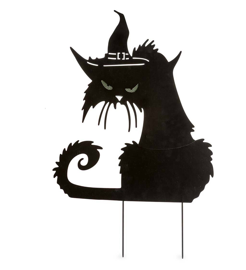 Metal Halloween Cat Silhouette Stake with Lighted Eyes L7830