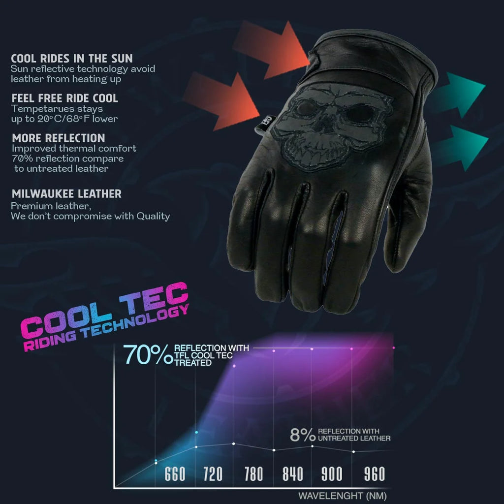 Black Leather Motorcycle Hand Gloves with Gel Padded Palm 2X-Large V22484