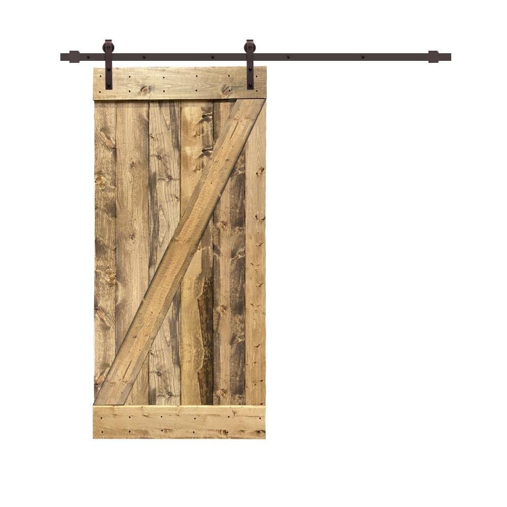 24 in. x 84 in. Weather Oak Stained Wood Interior Sliding Barn Door with Hardware Kit U56711