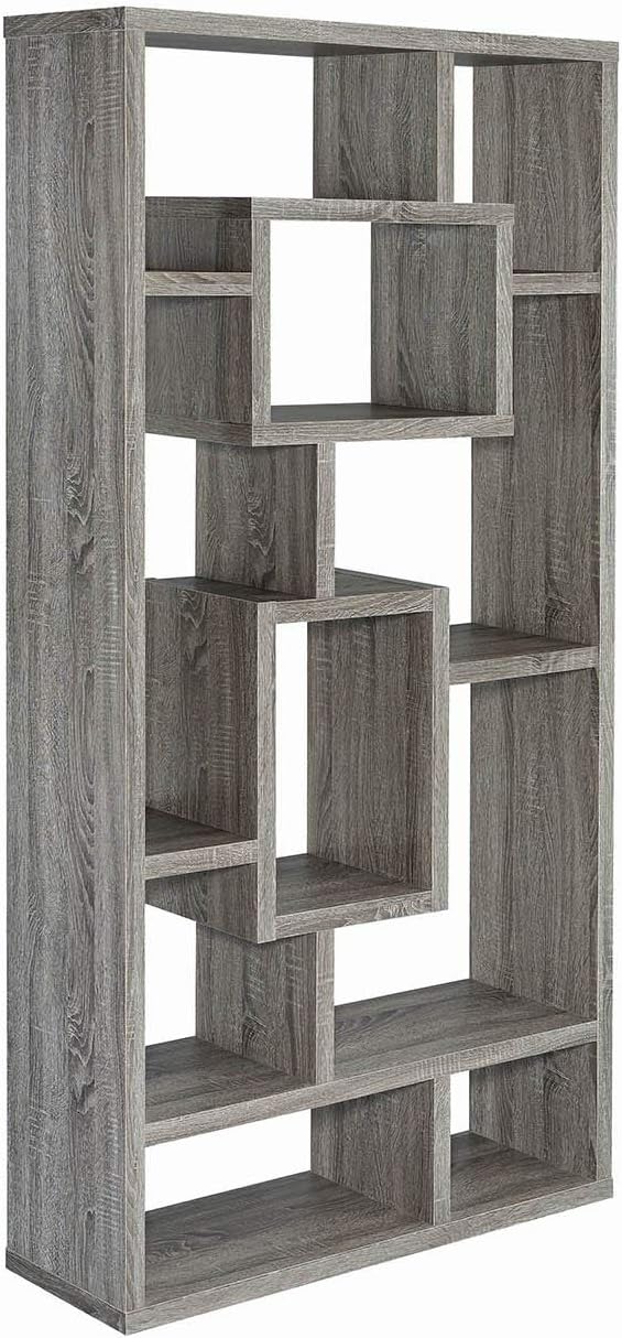 Geometric Cubed Rectangular Bookcase, Weathered Grey F77082