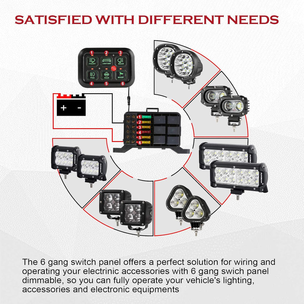 6 Gang Switch Panel with Touch Screen for Car Truck ATV UTV Boat J99048