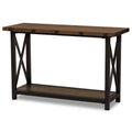 Antique Black Textured Metal Distressed Wood Console Table Y16925