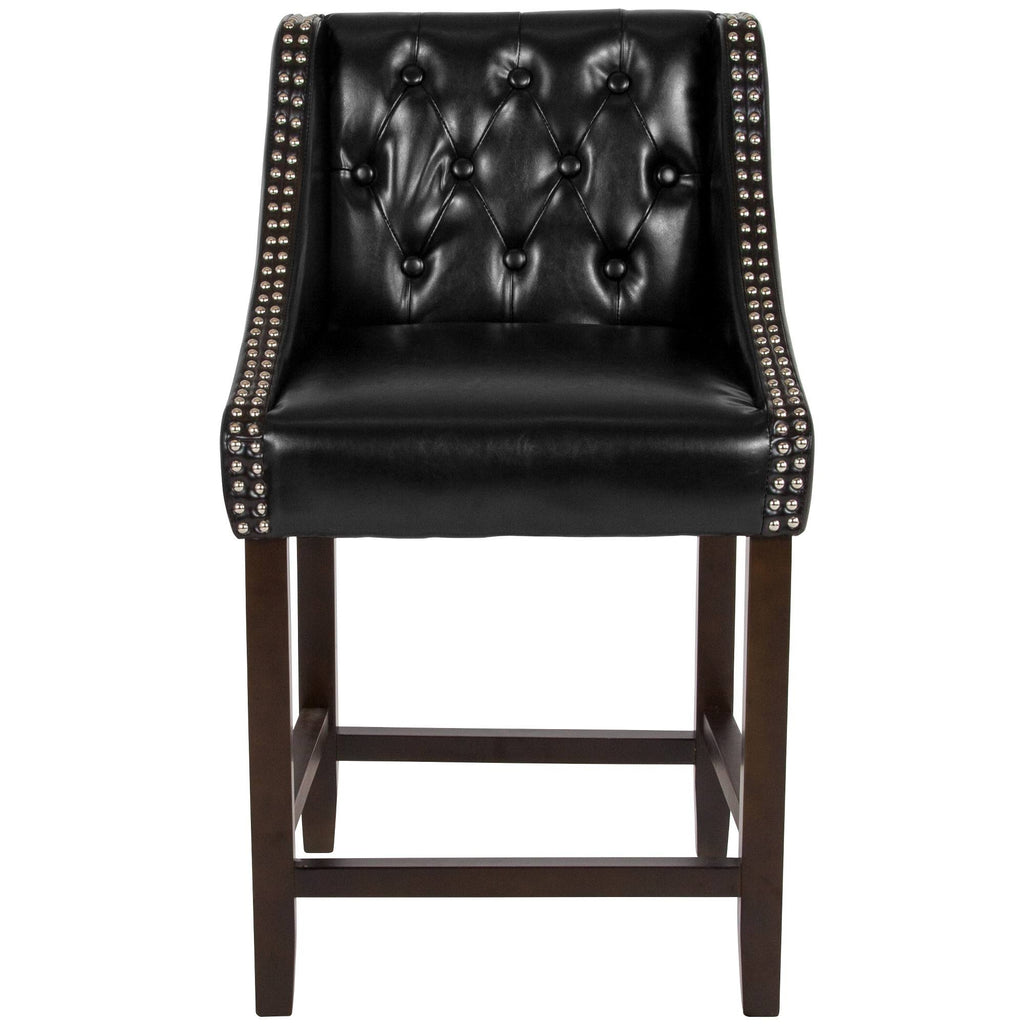24x22H Tufted Walnut Counter Height Stool in Black LeatherSoft Y7837