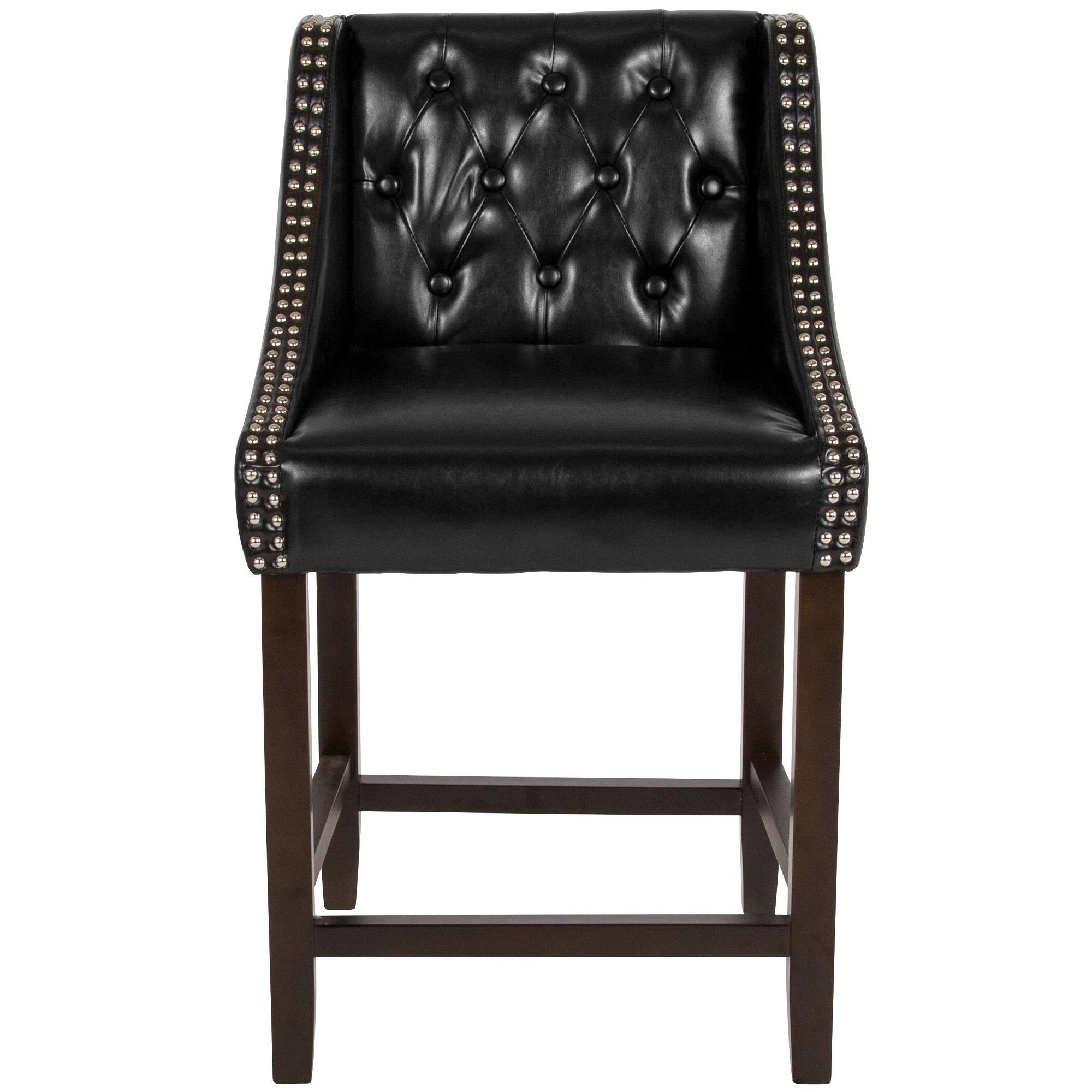 24x22H Tufted Walnut Counter Height Stool in Black LeatherSoft Y7837