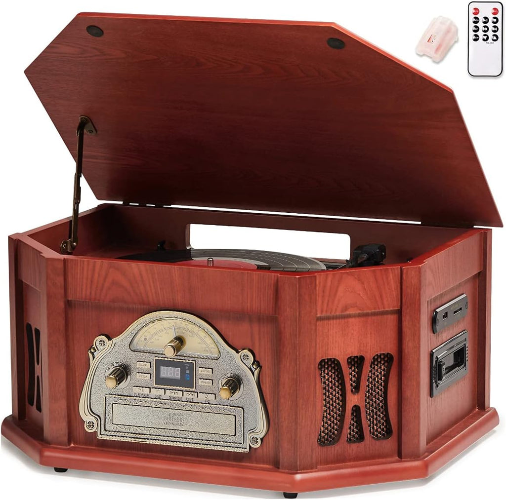 10-in-1 Bluetooth Record Player with 2 Built-in Speakers P389221