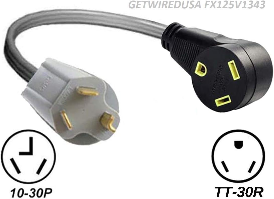 10-30P Male 3-Pin Dryer Plug To TT-30R Female RV Adapter, Pack of 2 B16819