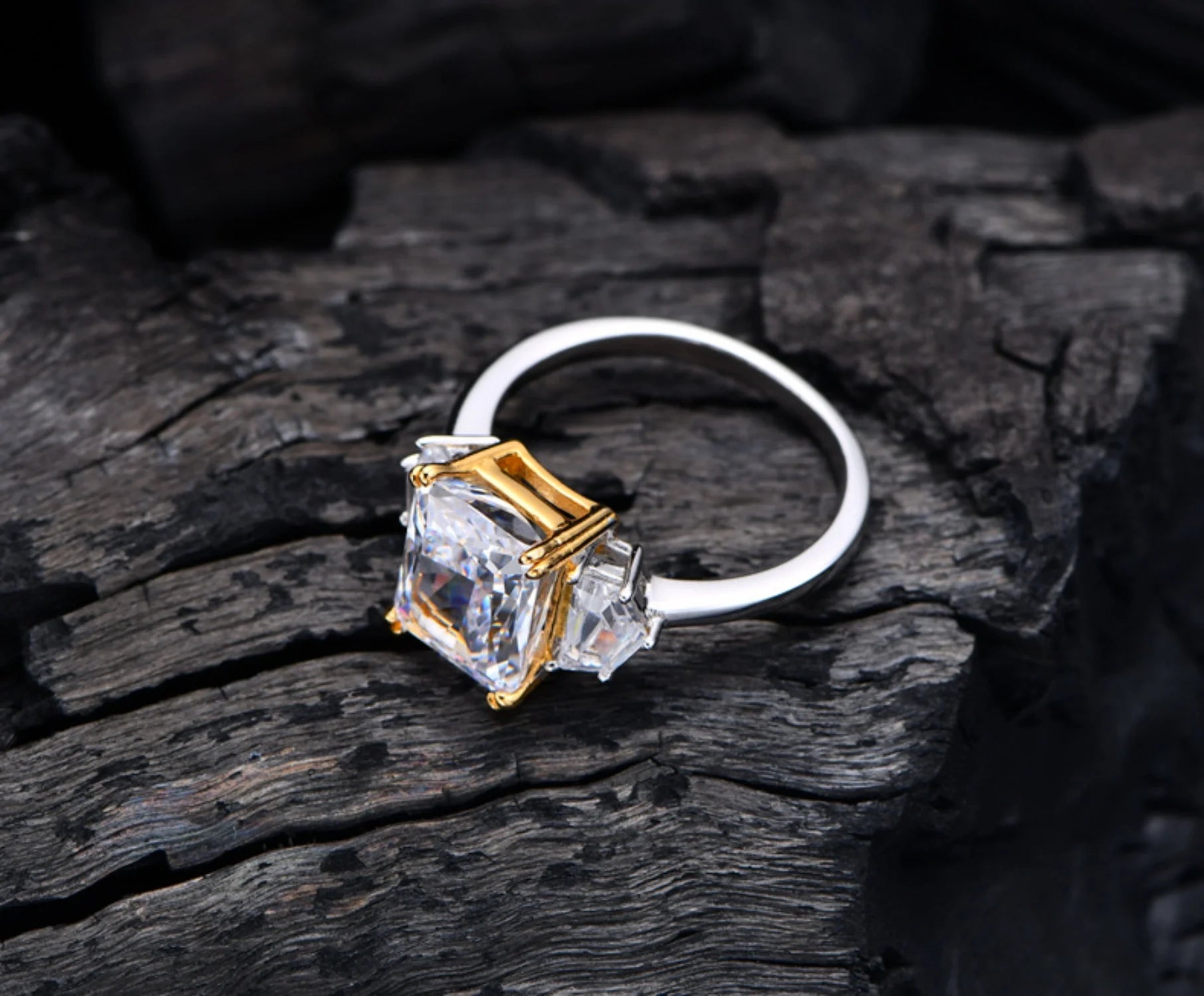 S925 Sterling Silver Radiant Cut Engagement Ring P15311