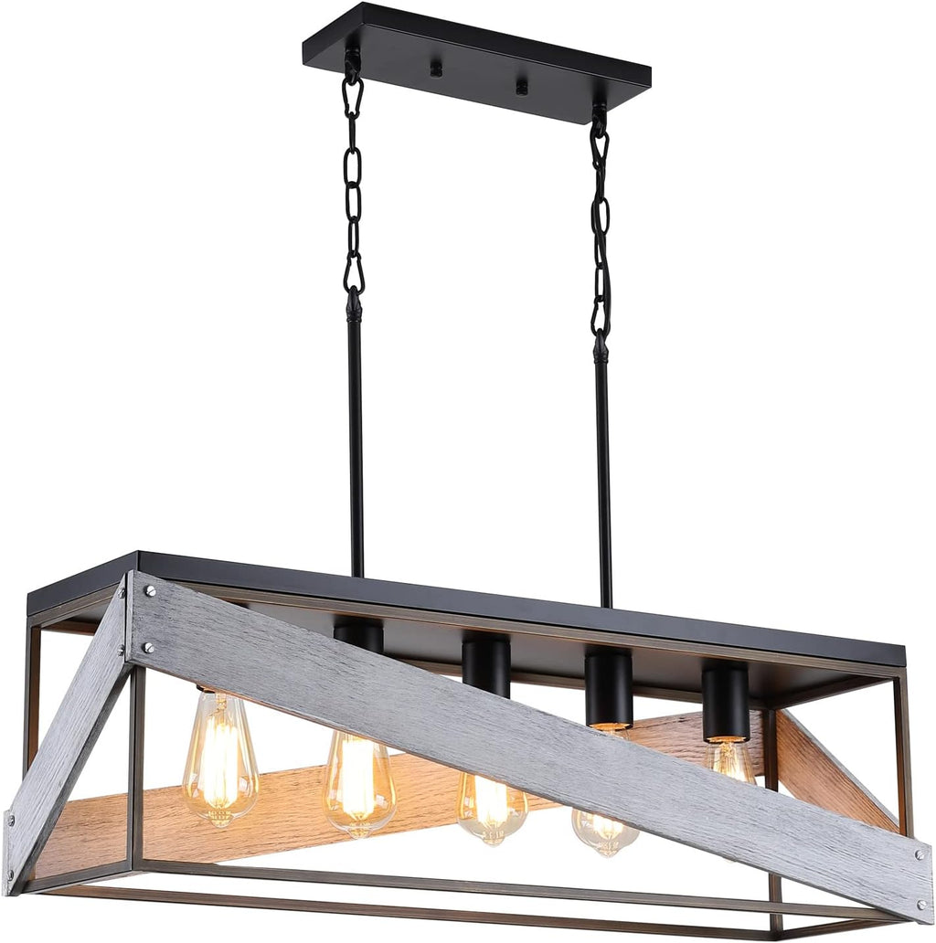Antique Gold and Black Wood Pendant Light Y63549