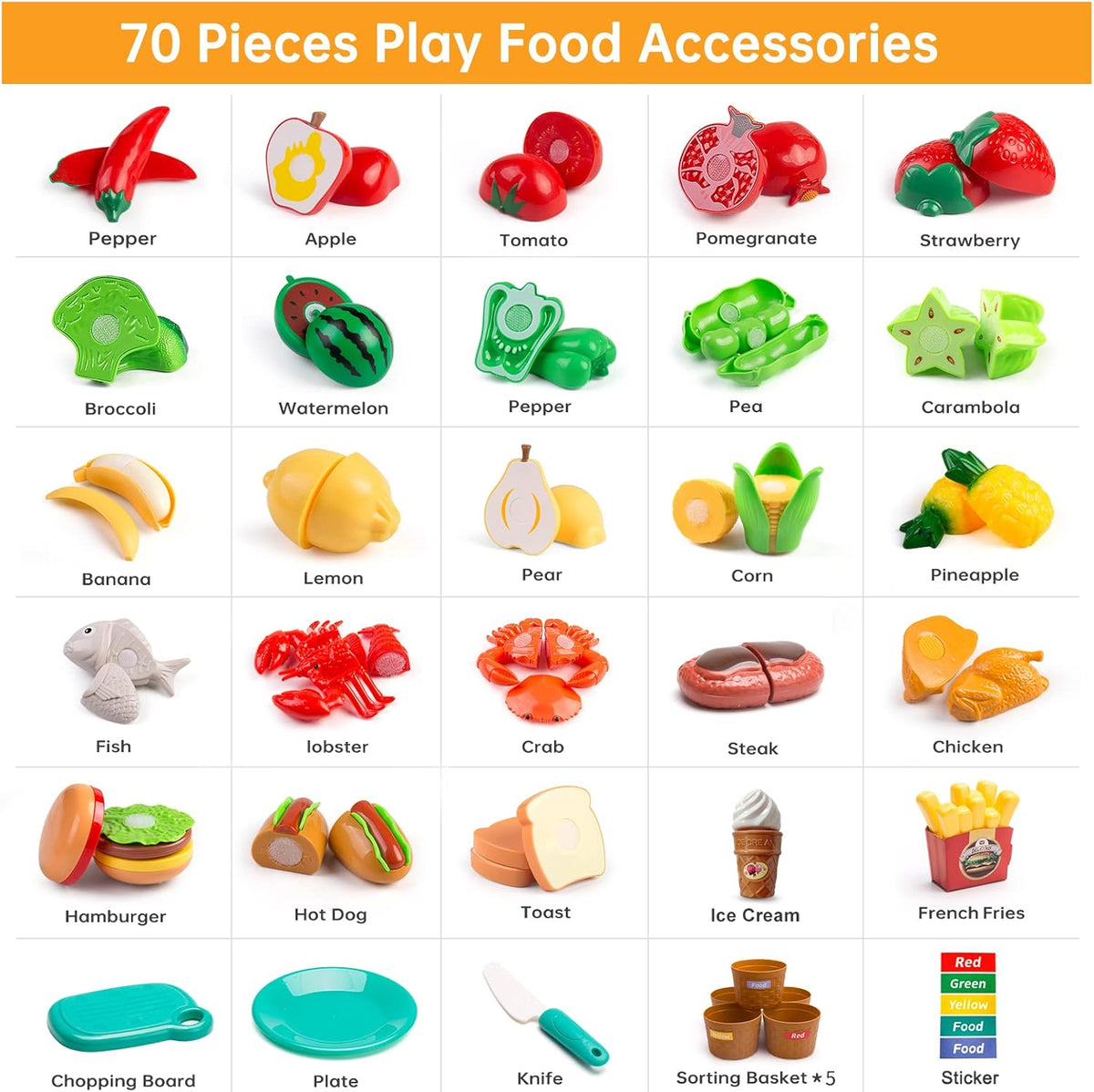 70 Pieces Pretend Play Food Set T778191