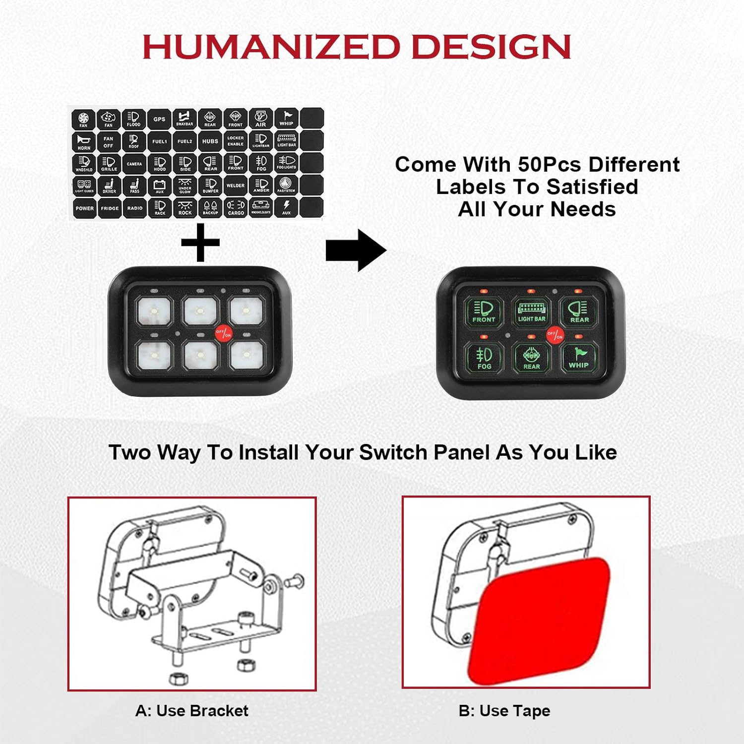 6 Gang Switch Panel with Touch Screen for Car Truck ATV UTV Boat J99048