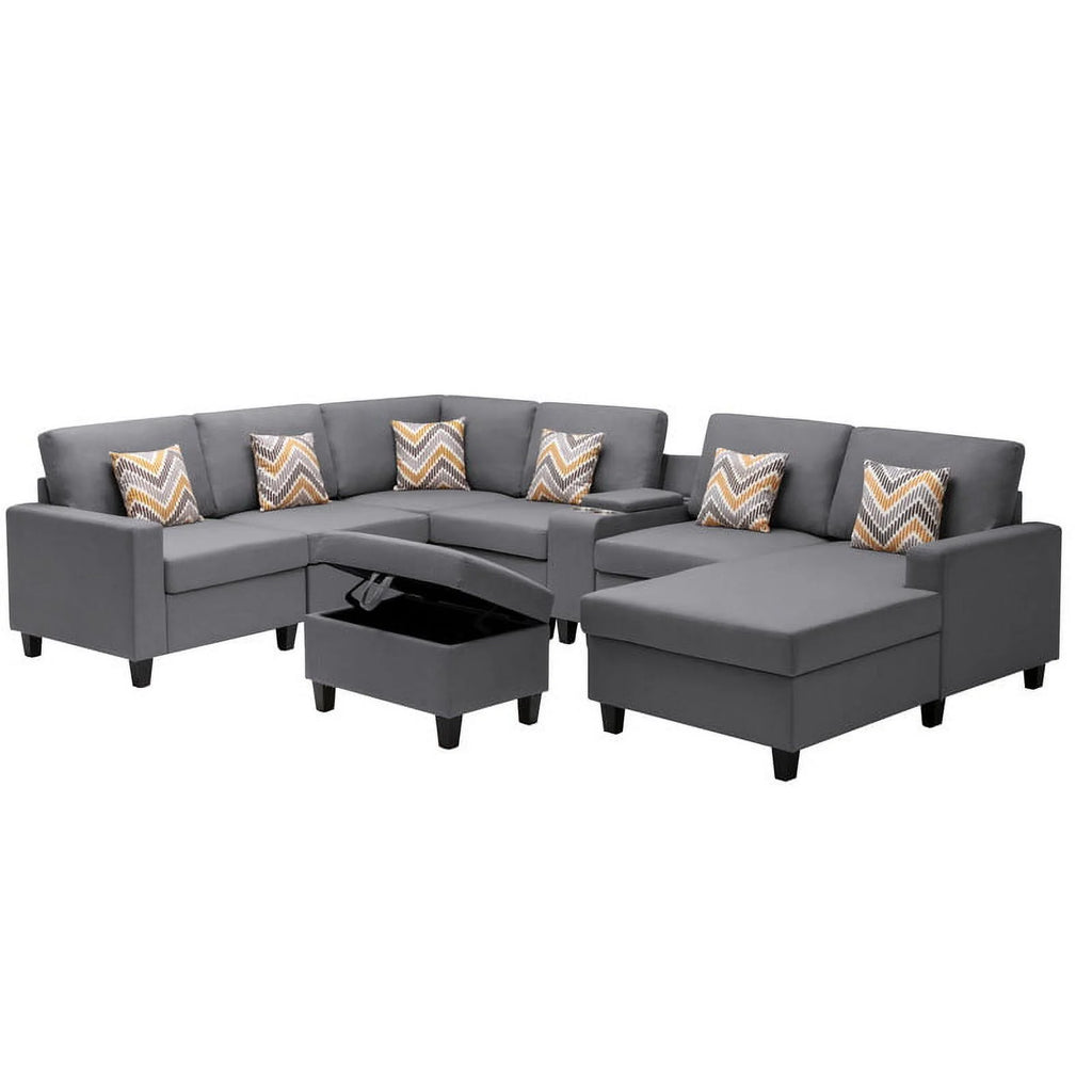 Gray Linen Fabric 8 Pc Reversible Chaise Sectional X722