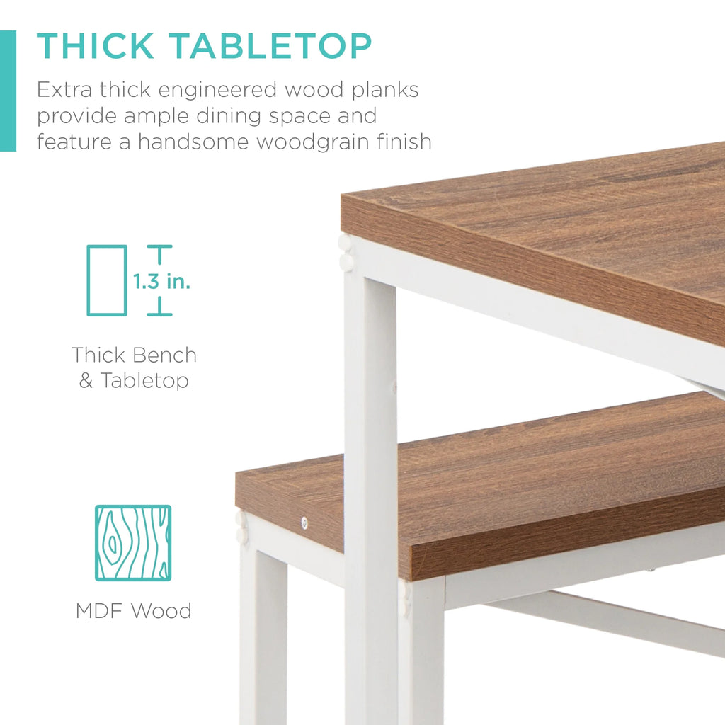 Brown/White 3-Piece Dining Furniture Set with 2 Benches V232977