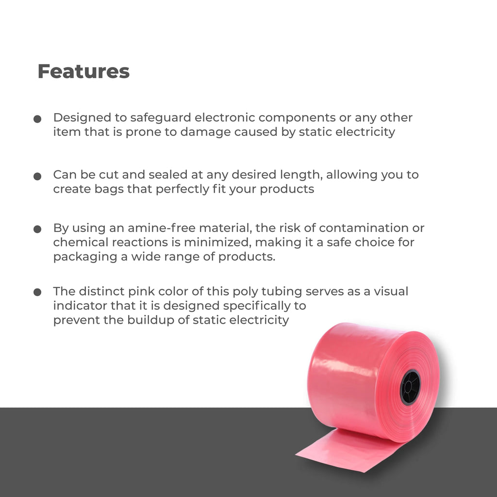 12'x750" Anti-Static Poly Tubing Roll 4 Mil, Pink, 1 Roll A107