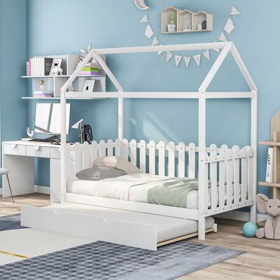 Twin Solid Wood Bunk Bed with Trundle White E27204