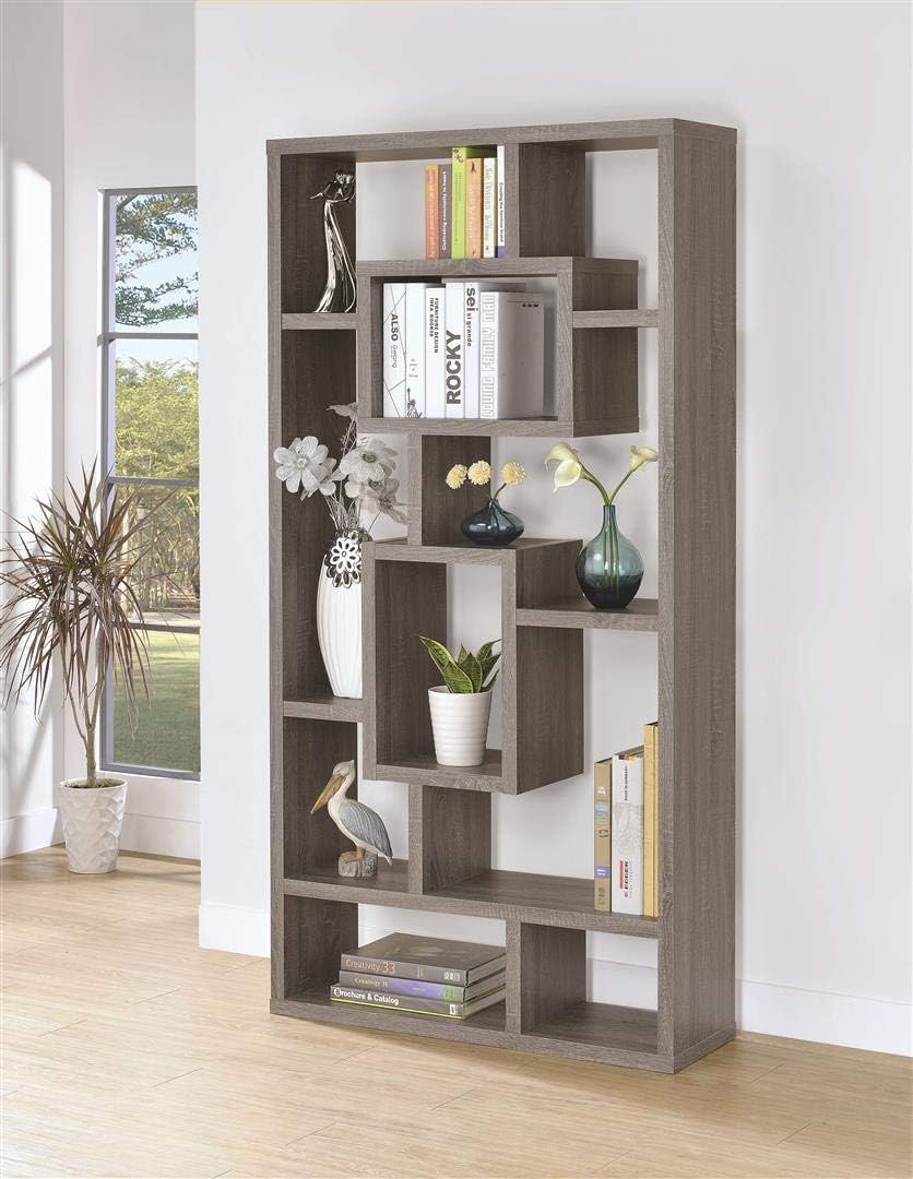 Geometric Cubed Rectangular Bookcase, Weathered Grey F77082