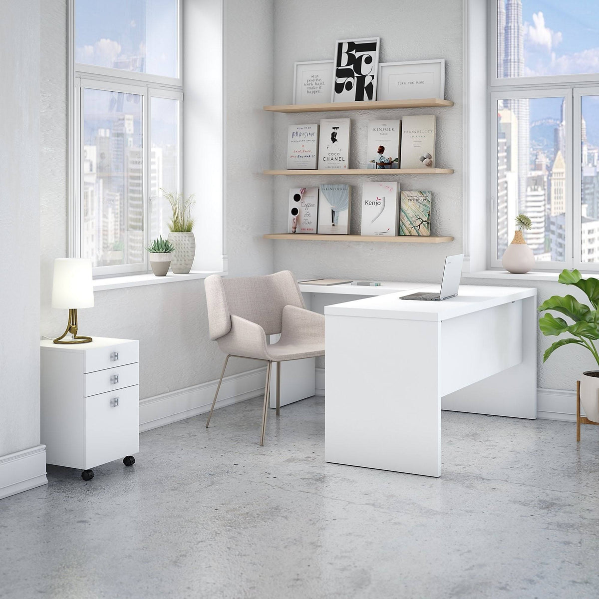 Gray Sand L Shaped Desk with Mobile File Cabinet T6702