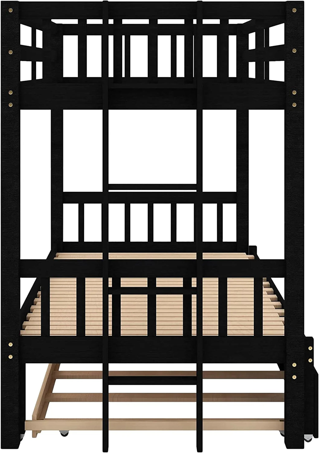 Over King Solid Wood Bunk Bed with Trundle (Espresso) D484